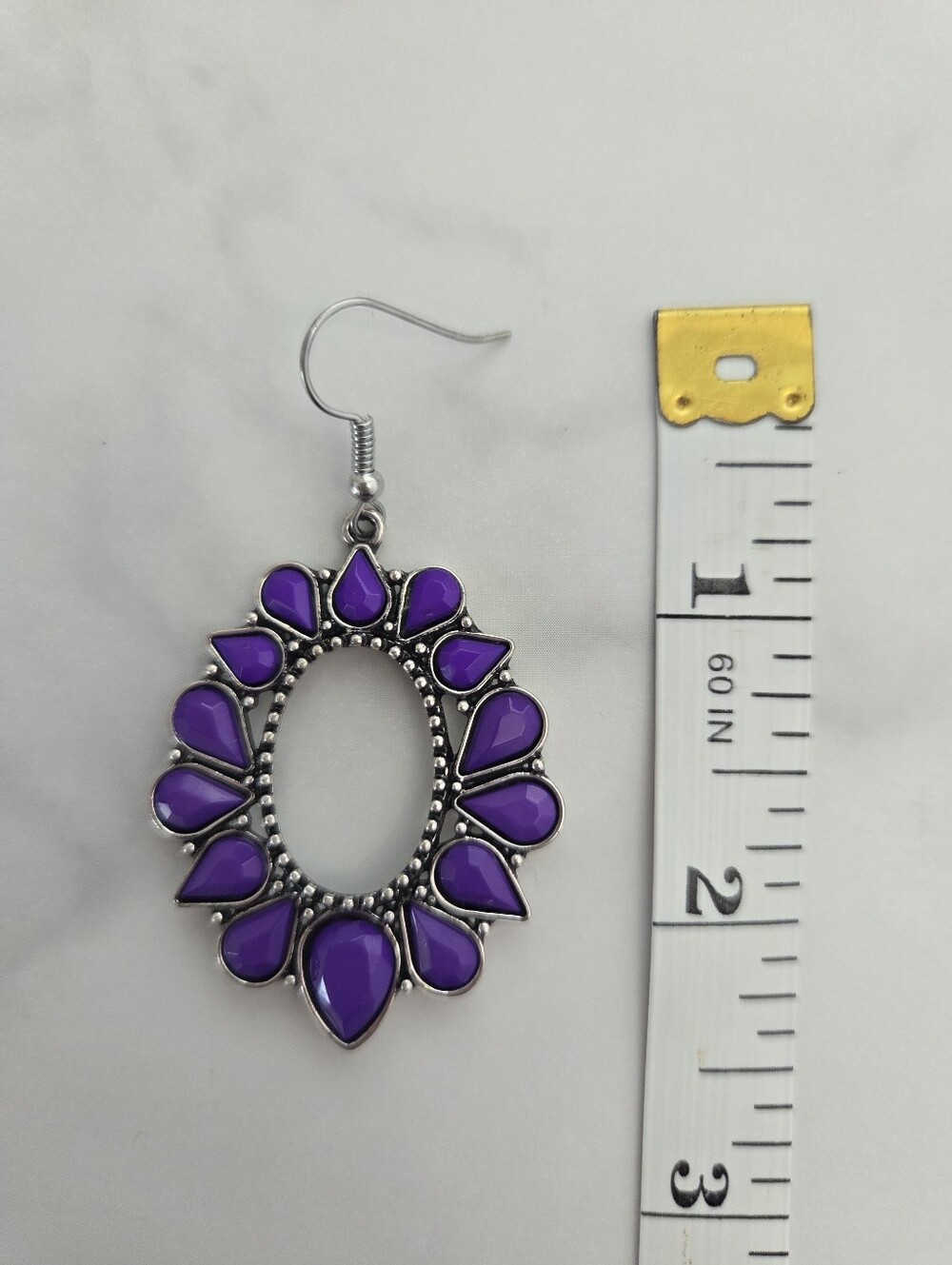 ​Paparazzi Purple Teardrop Bead Silver Oval Frame Dangle Earrings - Picture 10 of 12